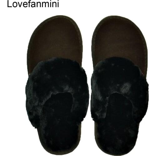 Cow Suede Leather slippers couple indoor non-slip men women home fashion casual shoes PVC soft soles winter 611FR
