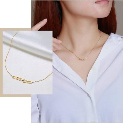 Chic Rectangle Links Chain Necklace for Women,Elegant Gold Color Stainless Steel Metal Chain,Dainty Statement Lady Jewelry