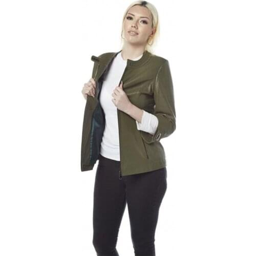 Hadore Sophia Motif Sports Cut Genuine Leather Womens Jacket. Totally Original English Brand. Yellow, Red and Green