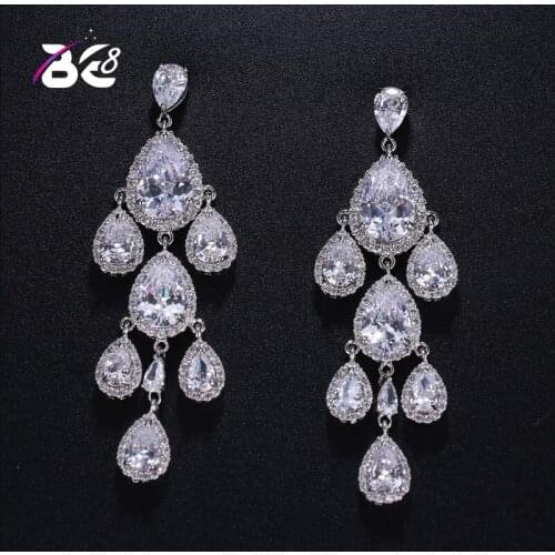 Be 8 2018 Charm Crystal Fashion AAA CZ Cubic Zirconia Tear Long Dangle Earrings, Water Drop Earring for Women Gift E423
