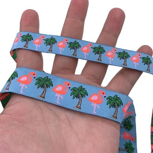 10YARD 7/8 And 5/8 Inch 22MM 16MM Flamingos And Coconut Trees Cartoon Ribbon