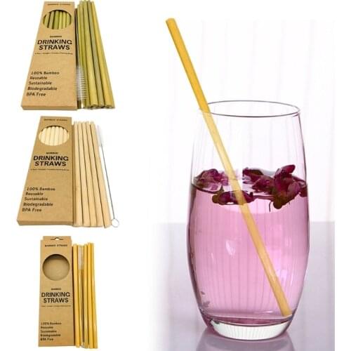 12Pcs Natural Eco-Friendly Sustainable Reusable Bamboo Straws With Cleaning Brush Biodegradable Drinking Straw For Party Cooking