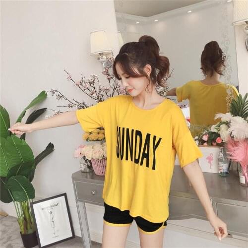 2020 Black Letter Print Top and Trim Striped Yellow Shorts PJ Set Summer Pajamas Women Casual Sleepwear Nightwear Pajama Sets