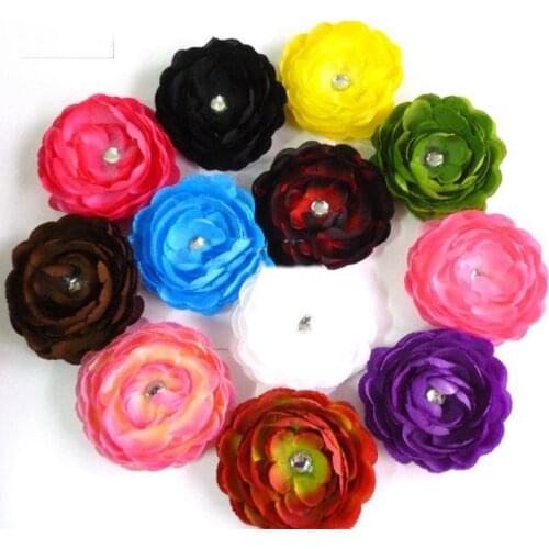 300pcs camellia peony flower Baby Hair Bows Childrens Clip Girl Satin silk Flowers hair clips BGHH