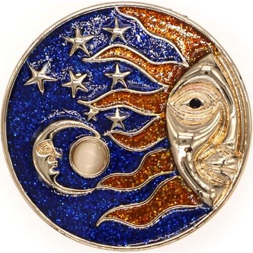 40mm Sky Department Enamel Star/Moon Round Brooch