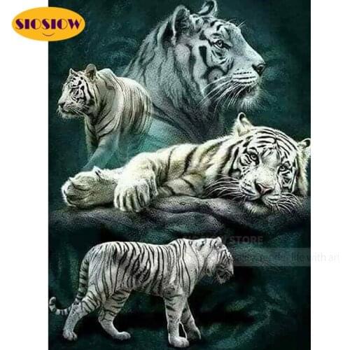 5D DIY White Tiger 3D Diamond Painting Full Drill Square Daimond Embroidery Animals Mosaic Cross Stitch Patterns Decor Home Room