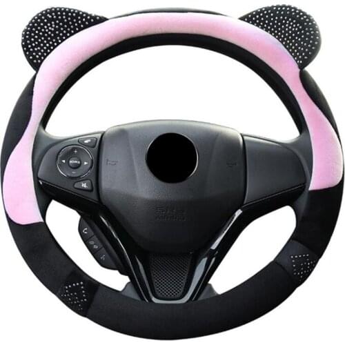 Car Accessories Winter Plush Rhinestone Cartoon Steering-Wheel Cover Braid On The Steering Wheel Cover For Women