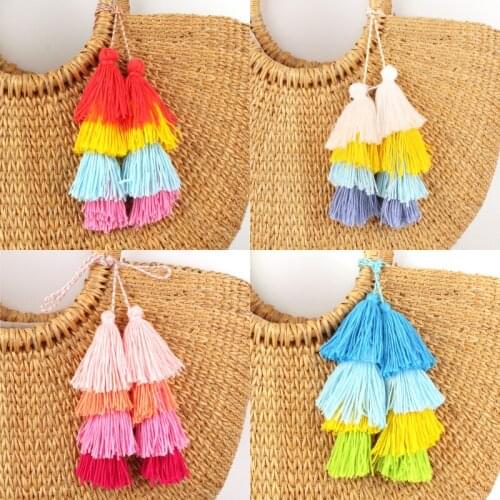 1Pc Bohemian Pure Handmade Layered Boho Multicolor Tassel Adjustable Pendant Keychains Women Bag Accessories Car Trinket Keyring