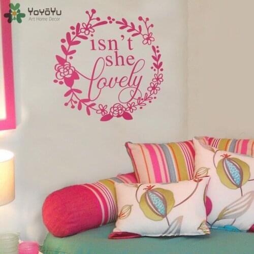 Flower Wreath Wall Stickers For Kids Rooms Quotes Isn't She Lovely Girls Bedroom Wall Decal Nursery Playroom Sweet Home ArtSY436