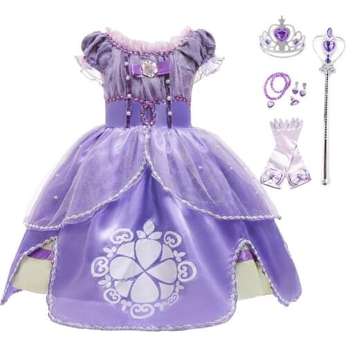 Little Girls Princess Costume Fluffy Birthday Party Sofia Dress Up Children Cosplay Christmas Halloween Clothing with Set