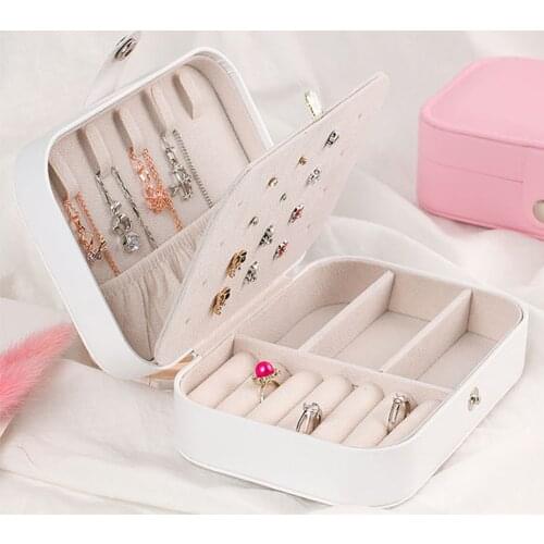 Double-Layer Multifunction Jewelry Ornament Storage Box Portable Fresh PU Leather Packing Case Sorting Box for Women Gift