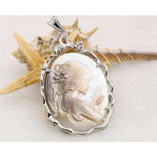 Hot White Black 2 Style Natural Abalone Shell Face Oval Shape Sweater Chain Necklace Pendant Gift for Women Jewelry Making Y610