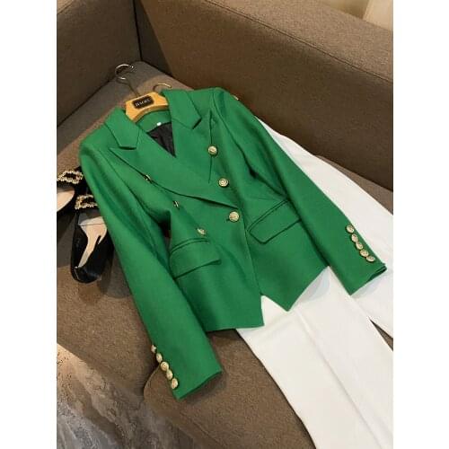 2021 autumn high-end suit womens suit wine red green tooling large size fat sister short coat