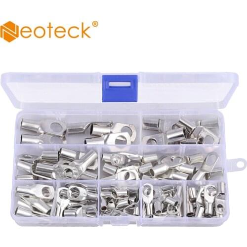 Neoteck 100Pcs SC6-6 SC35-10 Copper Cable Lug Battery Terminal Lug Crimper Assorted Kit 6mm/8mm/10mm Terminal Connector Adapter
