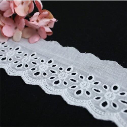 New Cotton Embroidered white flower lace fabric dubai wide sewing DIY trim wedding applique Ribbon collar cloth guipure decor