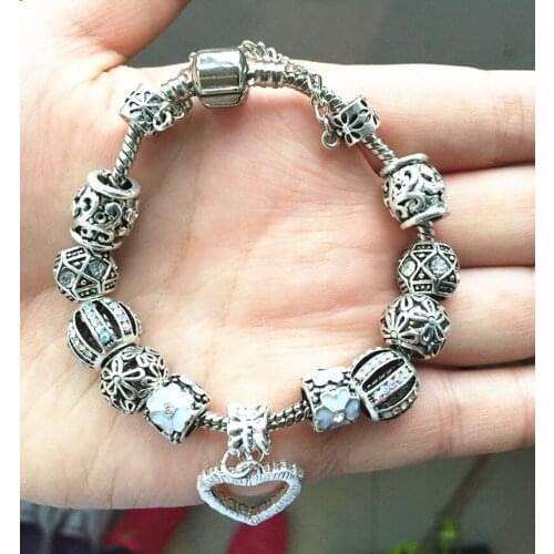 New European Bracelets Loveheart Charms Beads Fits European Bracelets & Bangles Lovely Exquisite Bracelets DIY Fine Jewelry 19cm