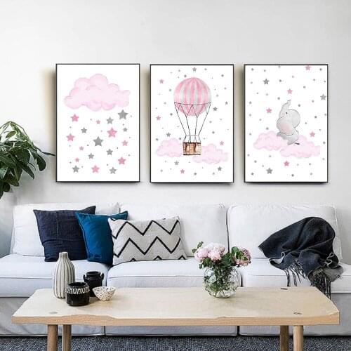Cloud Balloon Baby Nursery Wall Art Canvas Painting Nordic Posters And Prints Wall Pictures For Living Baby Kids Room Decoration
