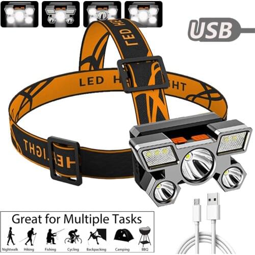 Rechargeable Headlamp Portable LED 5 Light Sources Ultra Bright Rechargeable Headlamp 4 Modes Lightweight for Camping Fishing