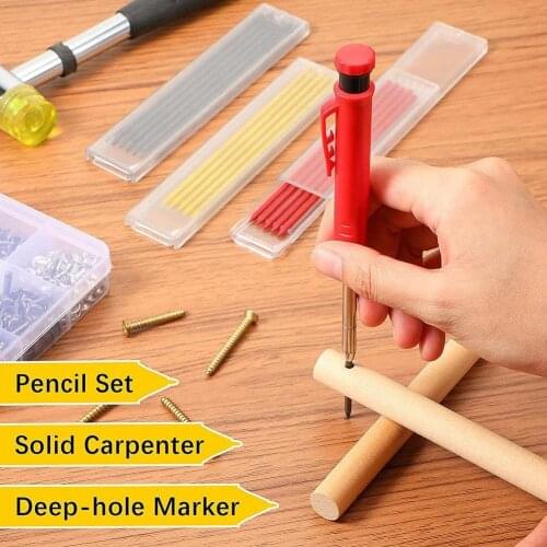 Carpenter Pencil and Refill Leads Built-in Sharpener Deep Hole Mechanical Marker Marking Pen Tool Marker