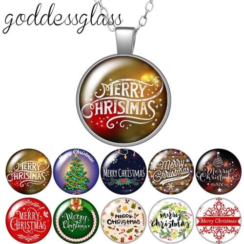 Merry Christmas Letters WordArt style Gift Round Glass glass cabochon silver plated/Crystal pendant necklace jewelry for Gift