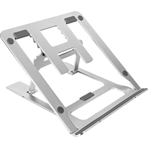 Laptop Stand, Adjustable, Portable, Aluminum, Bracket for the Desk with 5 Levels Height, Silicone Pad (Silver)