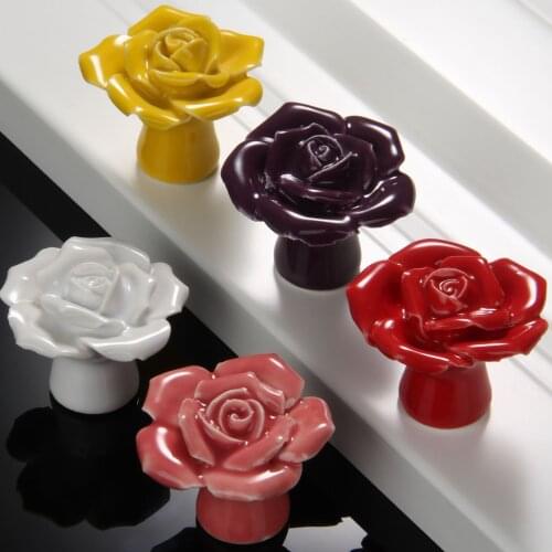 1set Furniture Handle Vintage Rose Ceramic Knob Cabinet Door Drawer Closet Cupboard Kitchen Retro Flower colorful Furniture