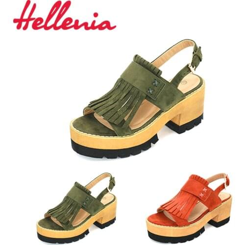 Hellenia women sandals open toe breathable platform waterproof super light EVA sole ankle strap party lady shoes woman suede pu
