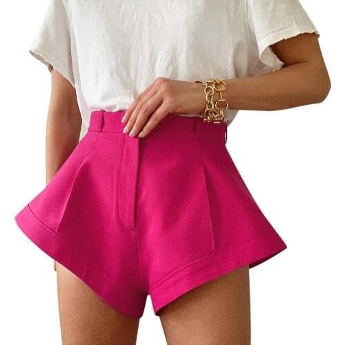 Womens Wide Leg Shorts Summer Fashion Solid Color High Cut High Waist Hot Pants (S/M/L)
