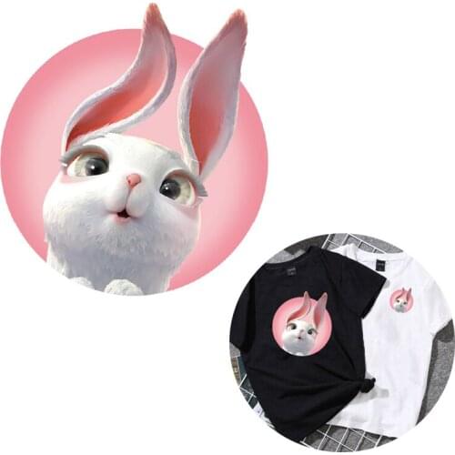 Iron on Cartoon Rabbit Animal Patches for Kids Clothes DIY T-shirt Dresses Applique Heat Transfer Vinyl Ironing Stickers
