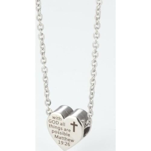 Inspirational Fashion Necklace Jewelry with GOD all things are possible Matth Lettering Stainless Steel Religious Heart Necklace
