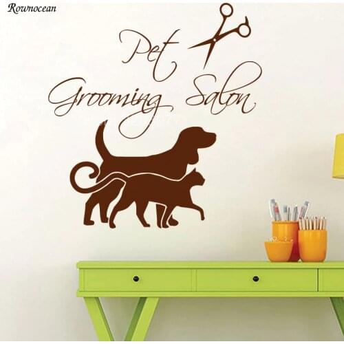 Waterproof Pet Grooming Salon decal for pet shop Creative Design Wall Decal Scissors Pet Shop Vinyl Sticker Z190