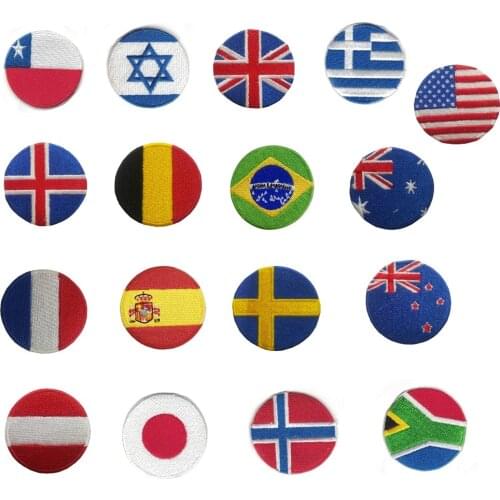 Round Shape mixed patches National flags embroidery Badge iron on patch for clothing applique