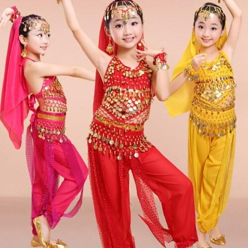 Professional Bellydance Costume Girls Child Oriental Costumes For Kids Tribal Indian Performance Dancing Clothes 6 Pcs DNV10901