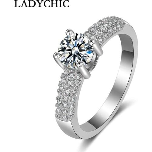 LADYCHIC White Gold Color Engagement Rings for Women with 0.8ct Cubic Zirconia New Fashion Wedding Ring Jewelry Accessory LR1016