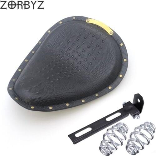 ZORBYZ Motorcycle Retro Black Crocodile Artificial Leather Style Solo Seat Spring & Bracket For Harley Yamaha Kawasaki Honda