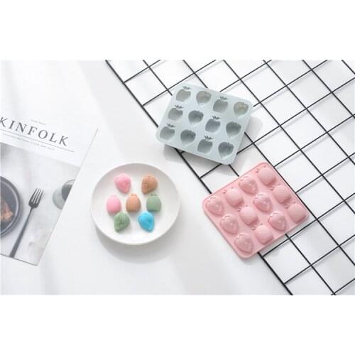 1PC 3D Silicone DIY Fruit Ice Cube Tray 12 Strawberry Pineapple Silicone Chocolate Molds for Ice Cream Cooking Tools OK 1002