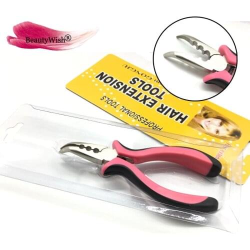 1Pc Curved Hair Plier Red or Pink and Black Handle Curved Plier with three Hole Professional Tool Hair Extension Plier