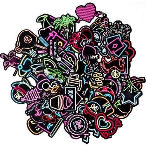 100Pcs Cartoon Neon Light Graffiti Stickers Car Guitar Motorcycle Luggage Suitcase DIY Classic Toy Decal Sticker for Kid