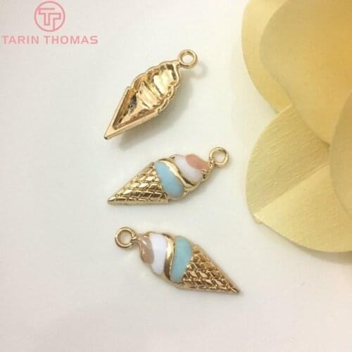 4PCS 24*8MM Champagne gold Color Plated Zinc Alloy Oil Paintings Ice Cream Charms Diy Handmade Jewelry Findings