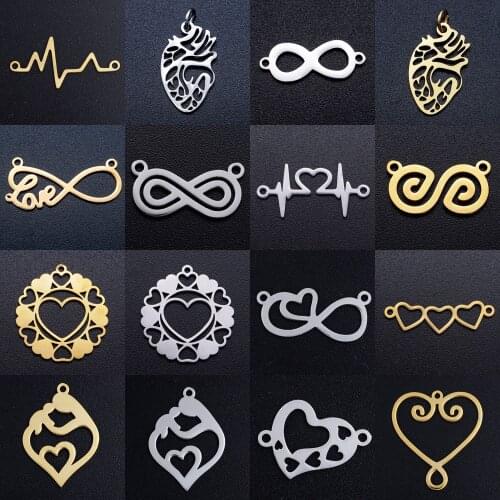 5pcs/lot Love Infinity Symbol DIY Charms Wholesale 100% Stainless Steel Heart Cardiogram Jewelry Pendant Mom Connectors Charm