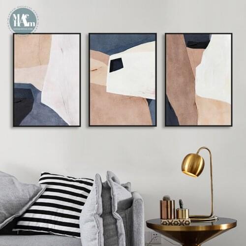 Abstract geometric color block Canvas Print Painting Retro oil painting texture Poster Wall Art Pictures Living Room Decor