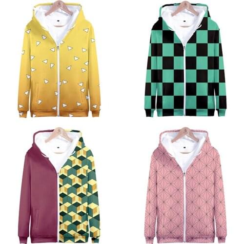 Anime Comic Demon Slayer Kimetsu no Yaiba Zipper Cloth Shirt Kamado Tanjirou Kamado Nezuko Agatsuma Zenitsu Hoodies Sweatshirts