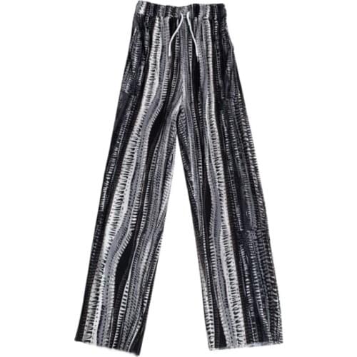 JMPRS Vintage Tie-dye Striped Women Pants Summer Loose Straight Korean Streetwear Girls Pants Fashion Black Female Trousers