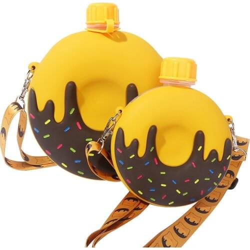 New Summer Cute Donut Water Bottles Outdoor Sports Silicone Plastic Water Bottle With Strap Travel Climbing High Capacity Kettle