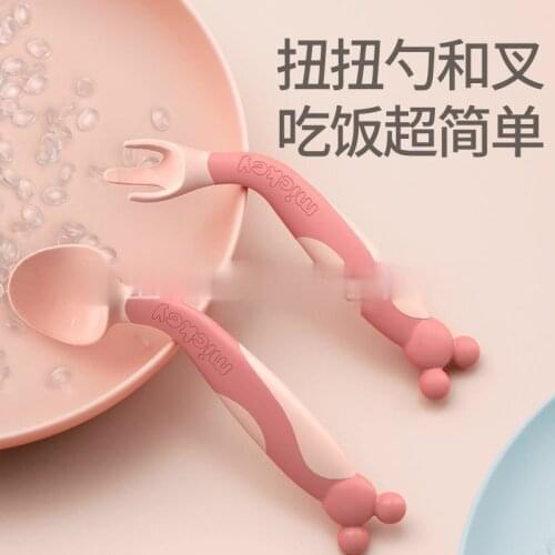 Disney Mickey Mouse spoon baby learn to eat training elbow fork spoon set baby food supplement bowl spoon children tableware