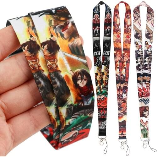 DZ1744 Attack on Titan Print Webbing Lanyard Keychain Anime Ribbon Hang Rope Keyring Mobile Phone Neck Straps Key Ring Fans Gift
