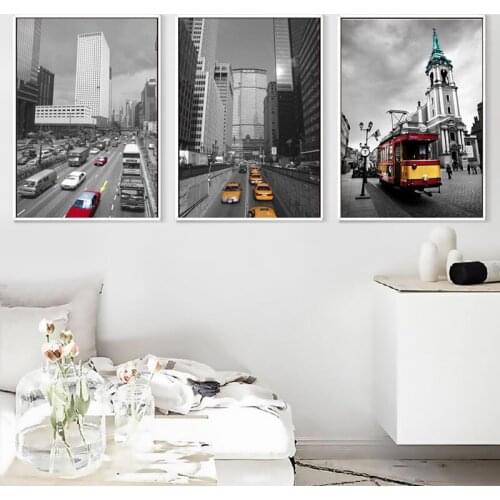City Street Taxi Landscape Painting Art Print Minimalist Wall Pictures Nordic Style Tram Canvas A4 Poster Bedroom Home Decor