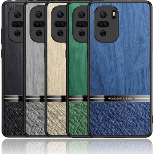 PU Leather wood Case for POCO F3 Fashion Slim Protect camera Back Cover For POCO F3 Fundas