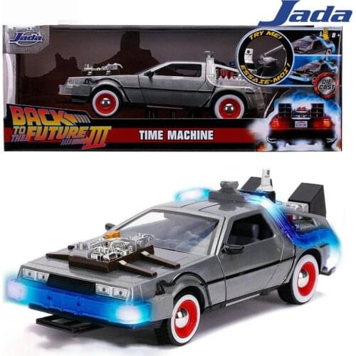 JADA 1/24 Scale Collection DeLorean DMC-12 Back to the Future Time Machine with Light Wing Door Diecast Alloy Car Model Toy