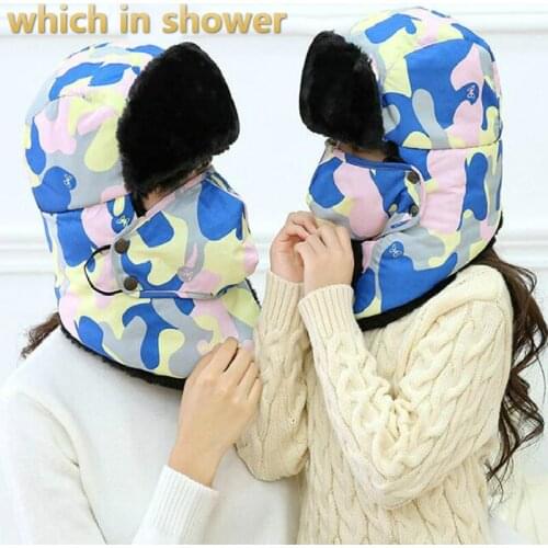 Camo bomber hat for women girl thickened neck warmer winter hat scarf mask ear flap cap men outdoor windproof earflap cap gorras